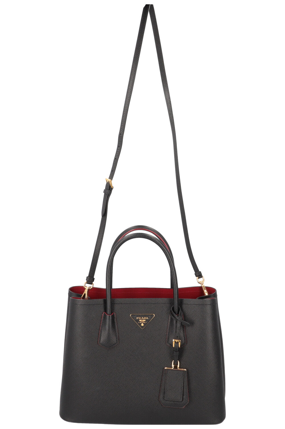 PRADA Small Double Prada Bag Saffiano Black REAWAKE