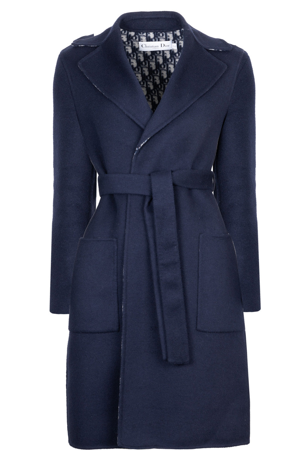 CHRISTIAN DIOR Belted Coat Wool Oblique Navy REAWAKE