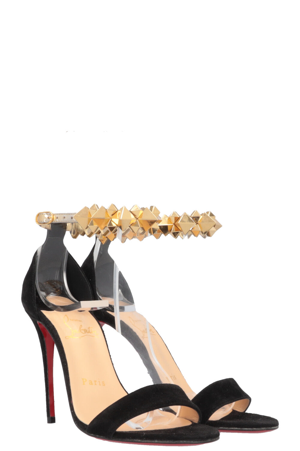 Louboutin black and gold heels hotsell