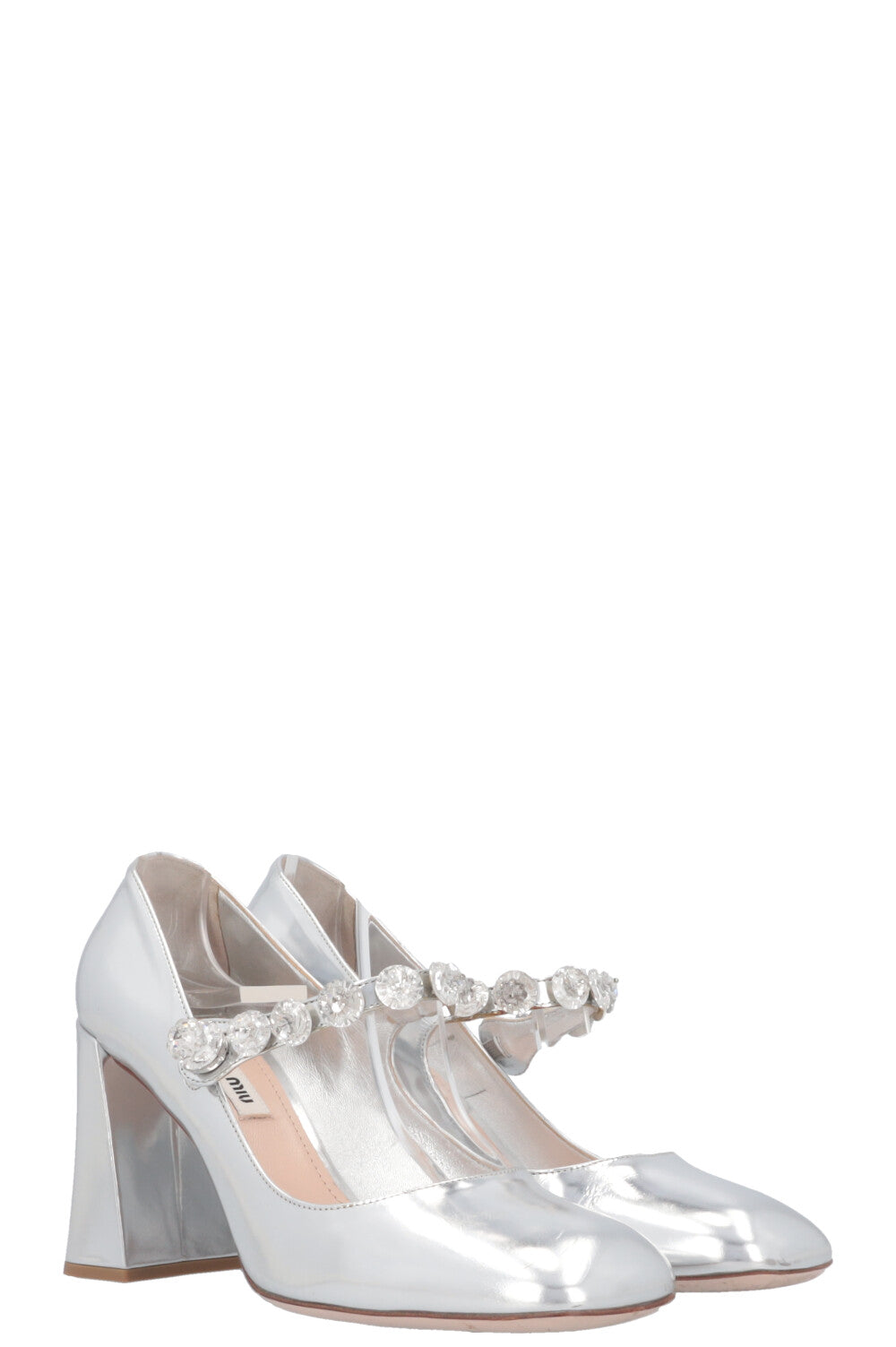 MIU MIU Mary Jane Crystal Heels Silver REAWAKE