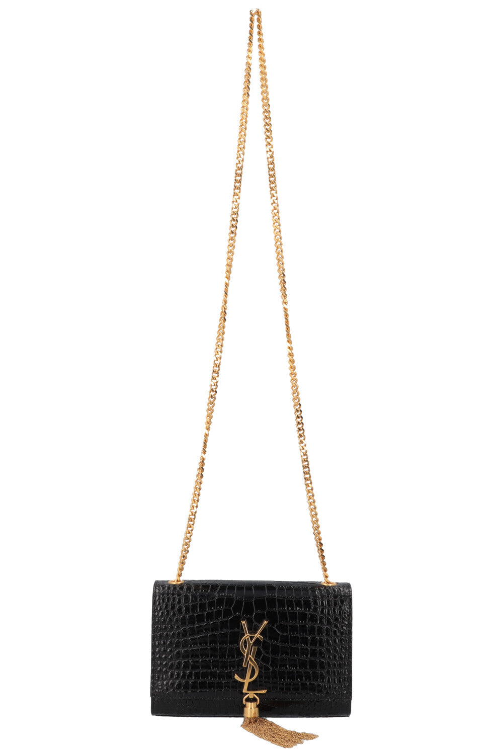 SAINT LAURENT Kate Tassel Croco Embossed WOC Bag Black REAWAKE