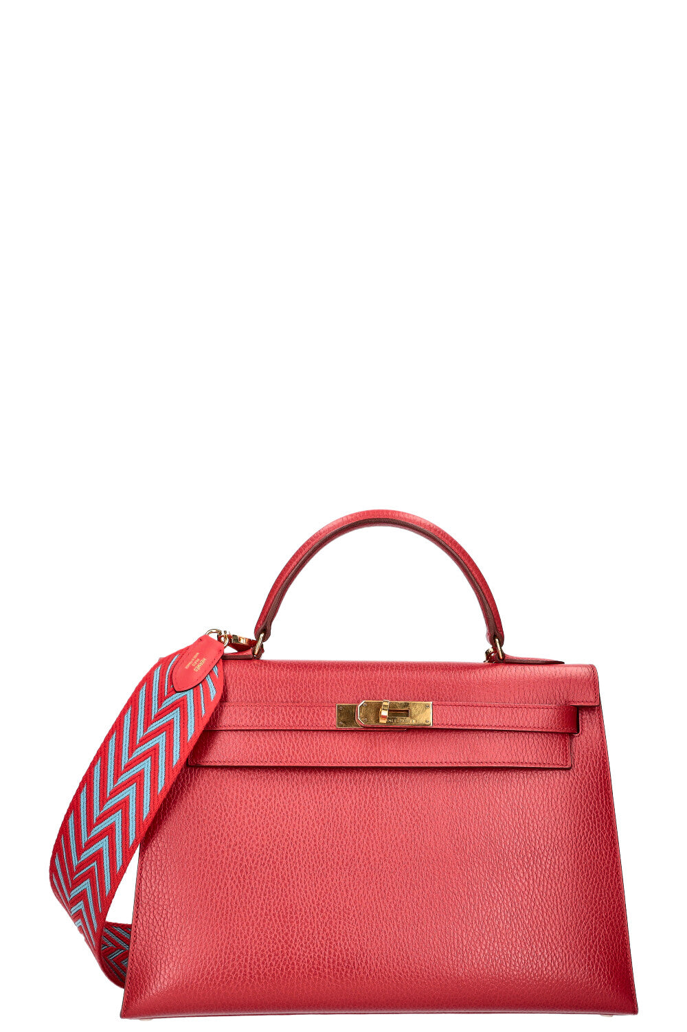 At Auction: Hermes Kelly Handbag Rouge Vif Ardennes with Gold Hardware 32  Red