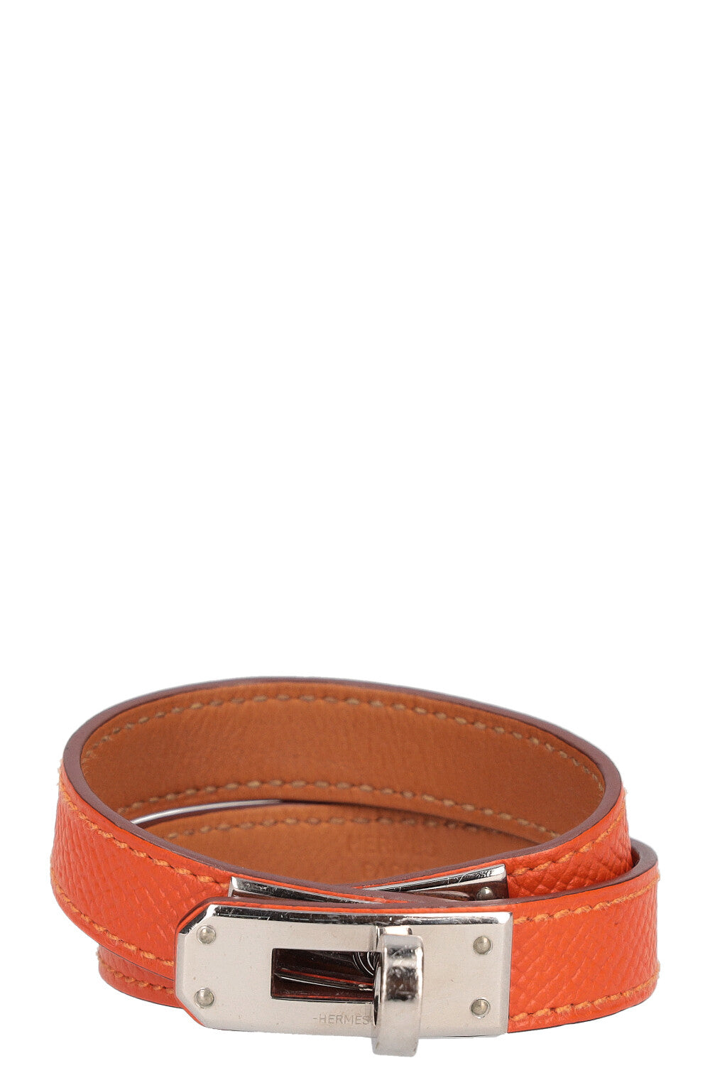 Hermes Kelly Double Tour Leather Bracelet (Burnt Orange)