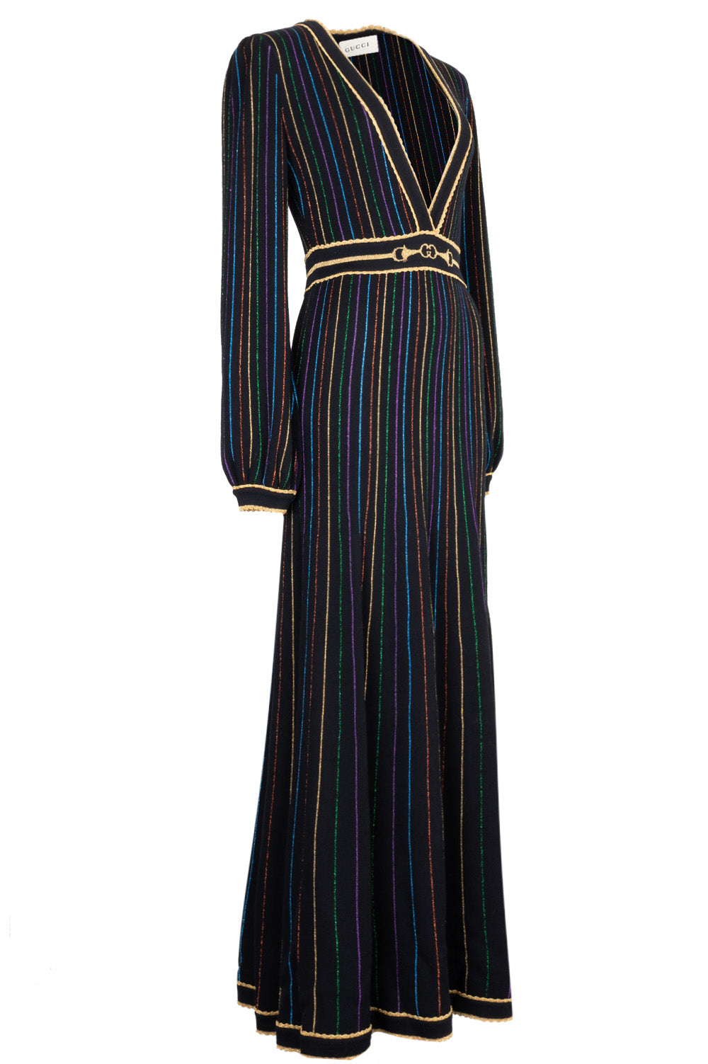 GUCCI 2020 Striped Horsebit Knit Maxi Dress Black REAWAKE