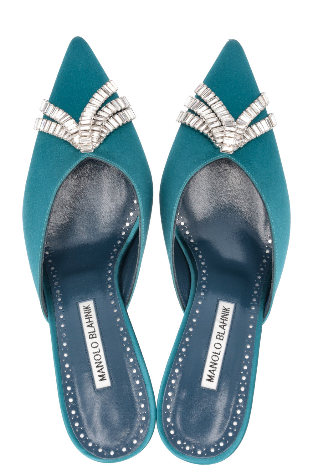 MANOLO BLAHNIK Heels Crystal Satin Green