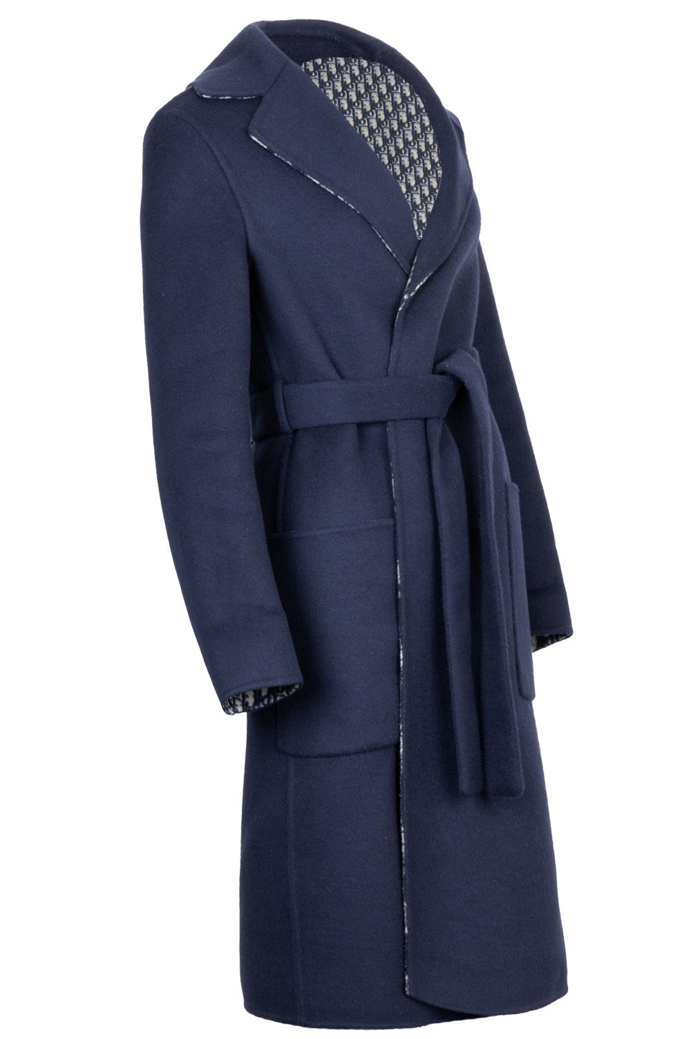 CHRISTIAN DIOR Belted Coat Wool Oblique Navy