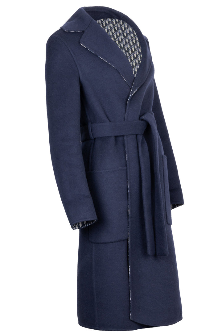 CHRISTIAN DIOR Manteau Ceinturé Laine Oblique Marine