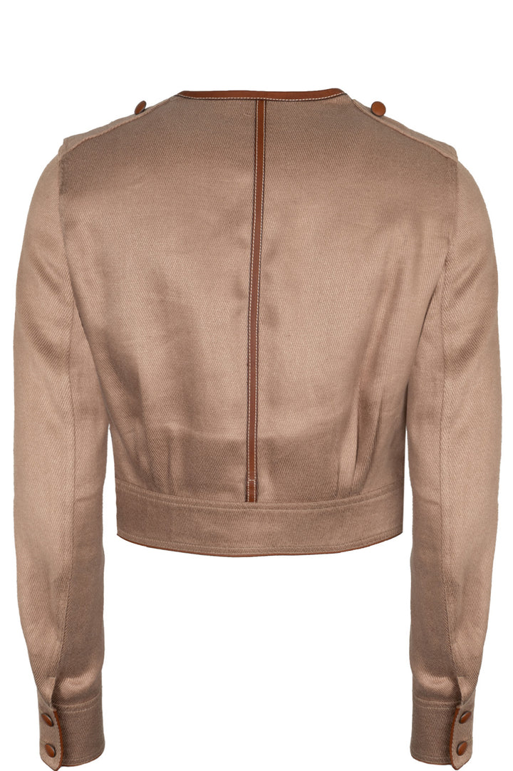 HERMÈS Veste Lin Cuir Marron