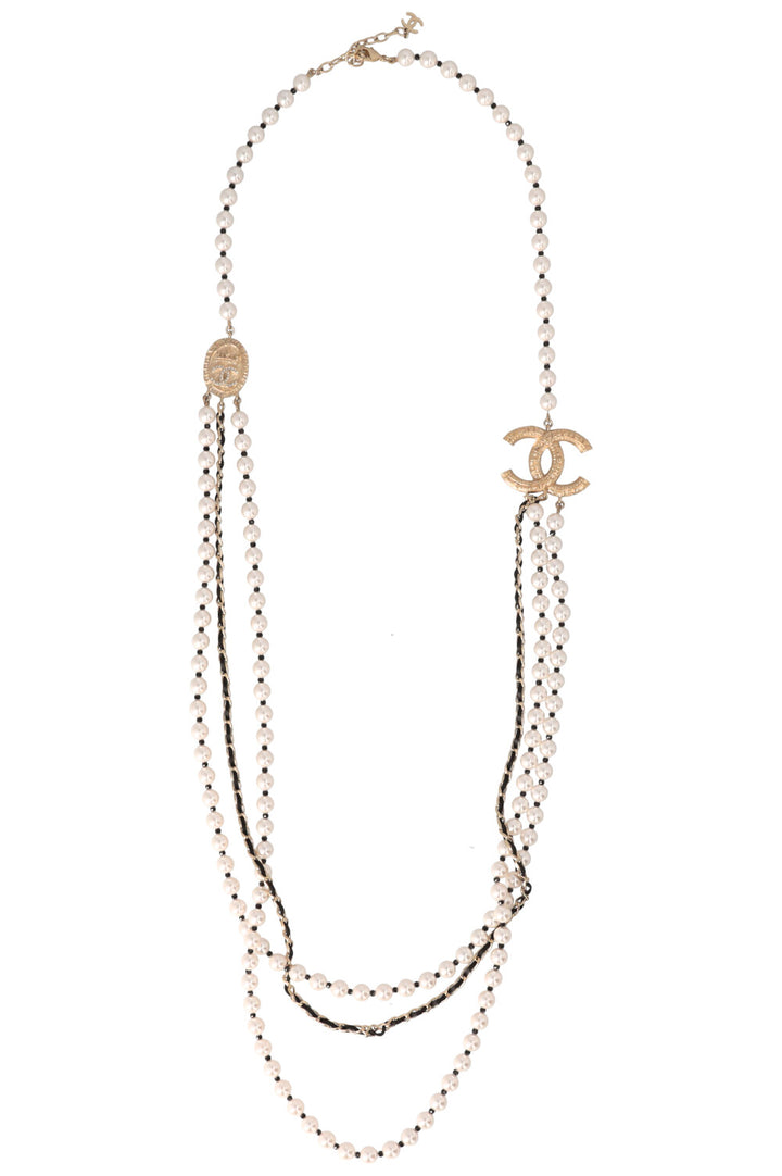 CHANEL 2021 Layered CC Pearl Chain Necklace