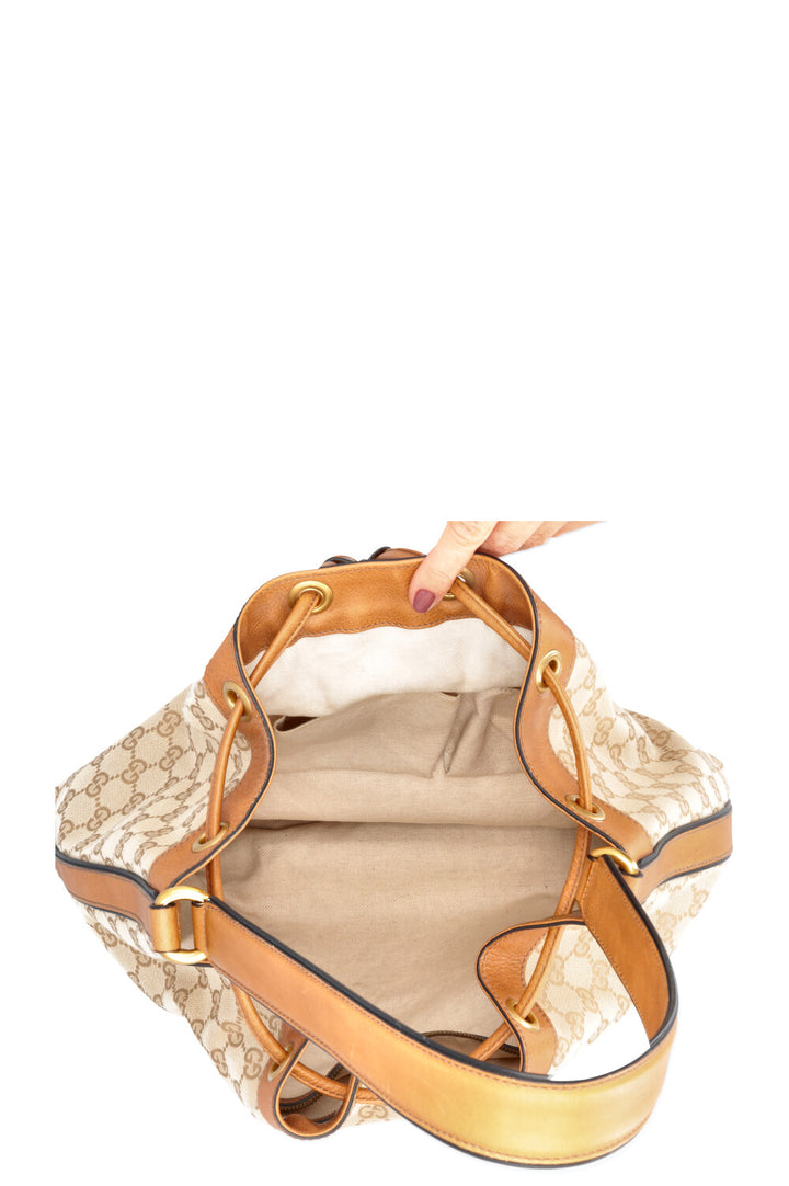 GUCCI Rania Supreme Canvas Hobo Bag Sand