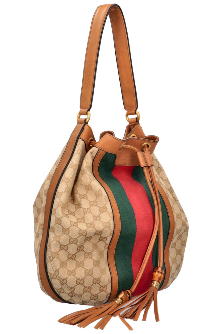 GUCCI Rania Supreme Canvas Hobo Bag Sand