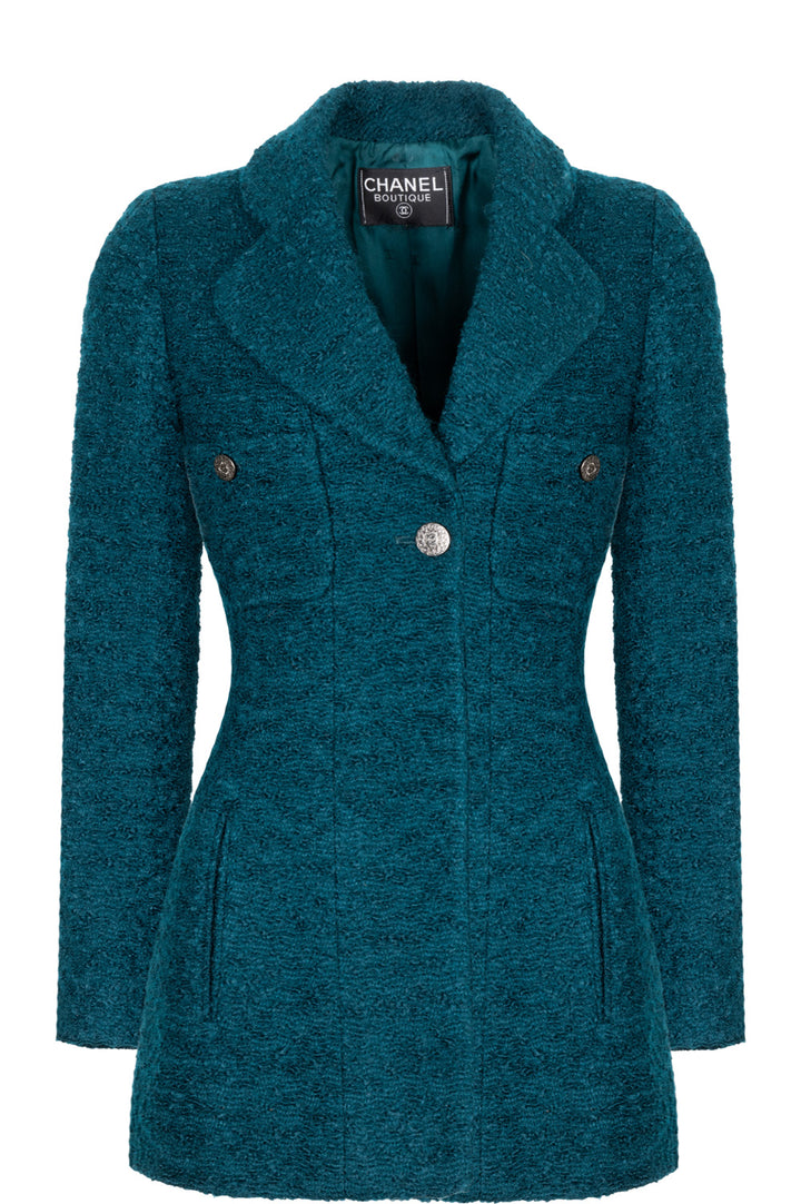 CHANEL Boucle One Button Jacket Petrol