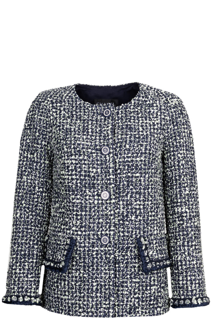 CHANEL 2019 Tweed Jacket Navy Mint