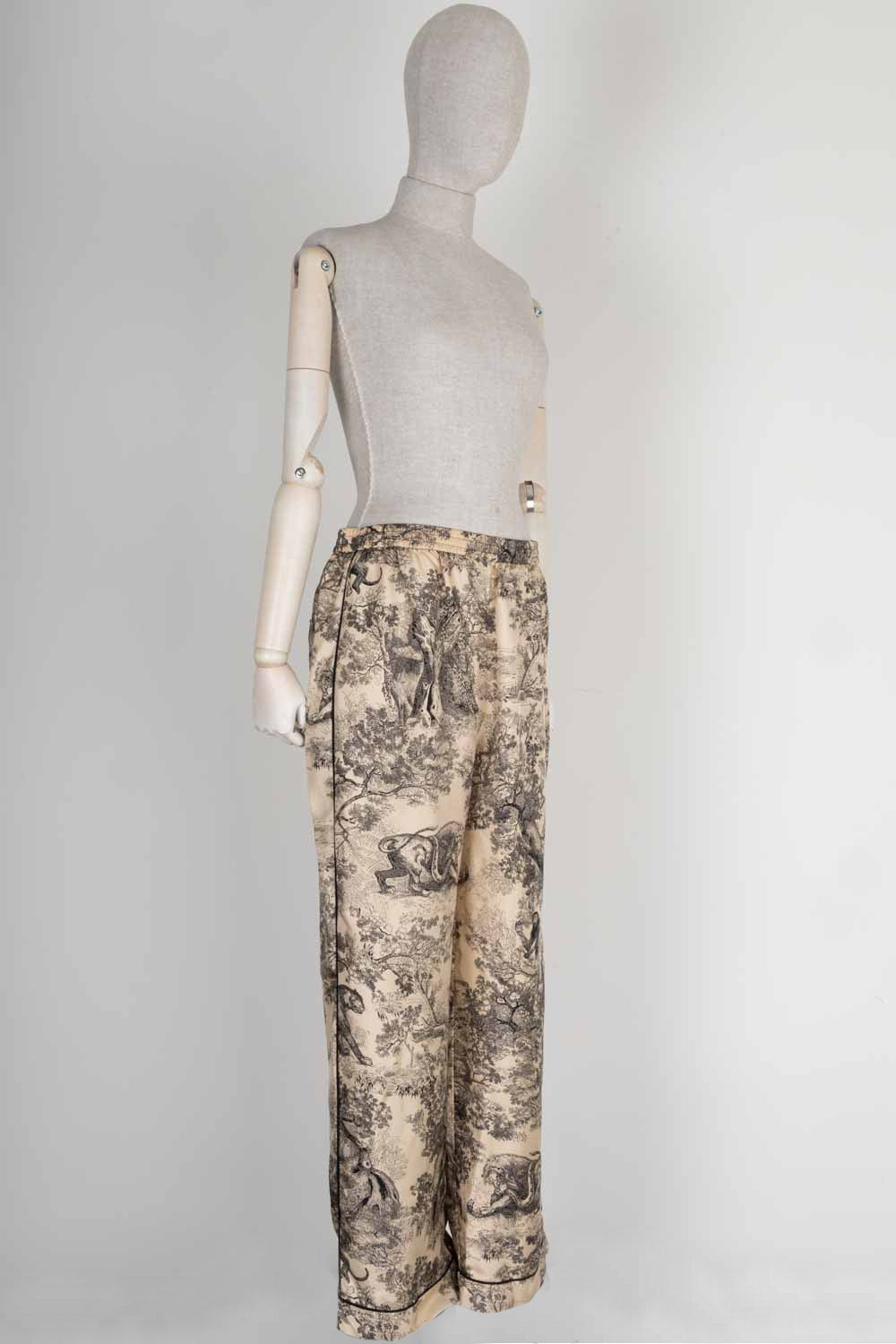 CHRISTIAN DIOR Chez Moi Pantalon Toile de Jouy Motif Soie Beige