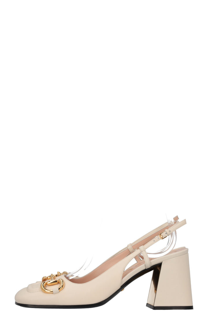 GUCCI Square Toe Horsebit Heels Ivory