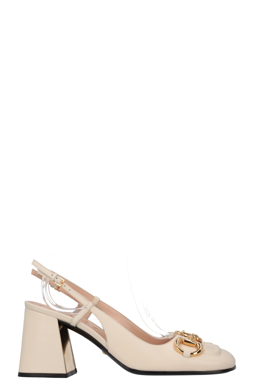 GUCCI Square Toe Horsebit Heels Ivory