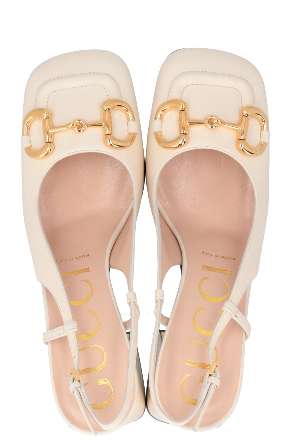 GUCCI Square Toe Horsebit Heels Ivory