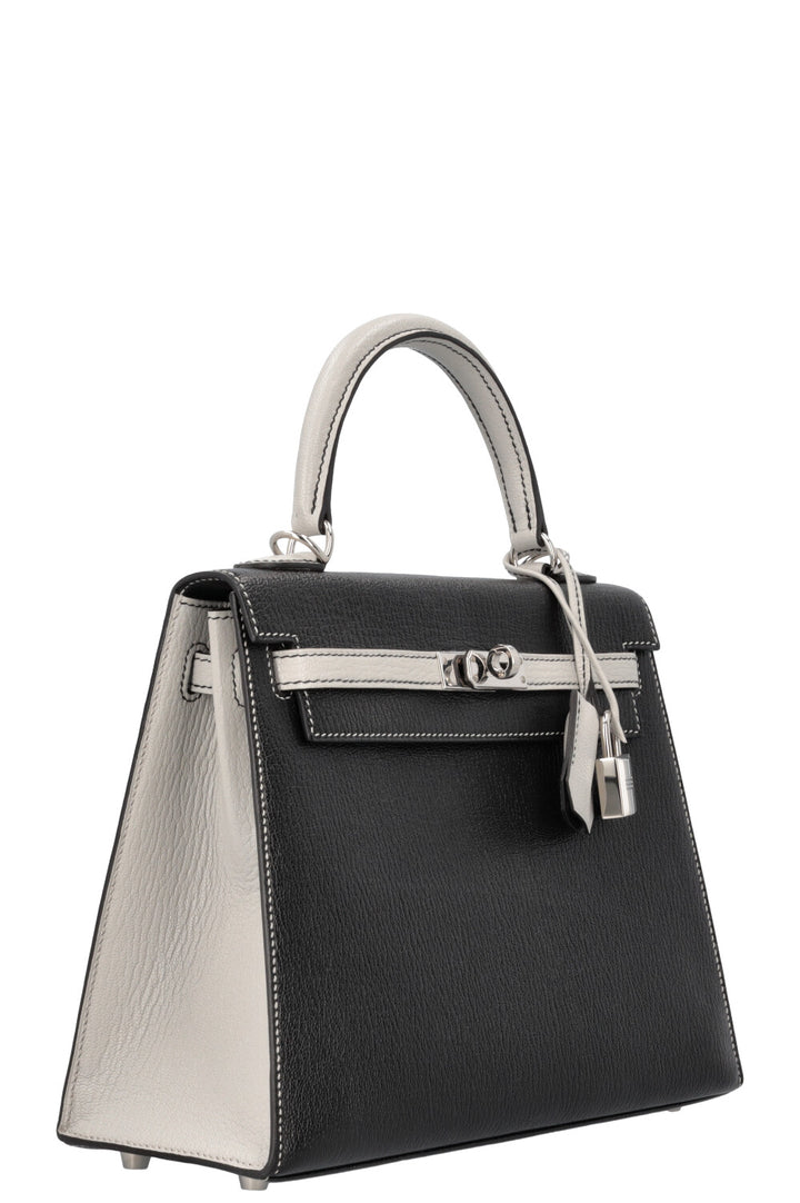 HERMÈS Kelly 25 Chèvre Noir Gris Perle Commande Spéciale