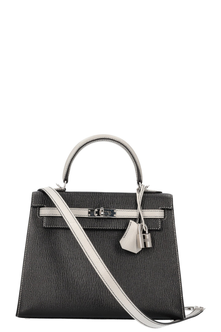 HERMÈS Kelly 25 Chèvre Noir Gris Perle Commande Spéciale