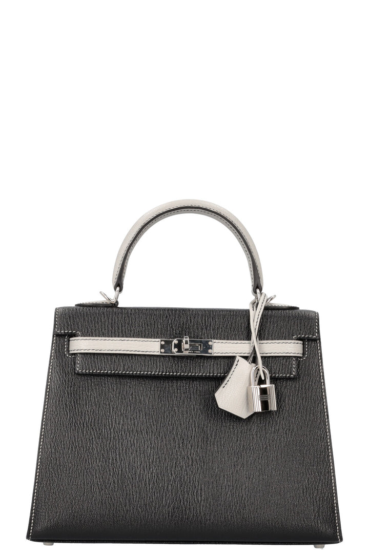 HERMÈS Kelly 25 Chèvre Noir Gris Perle Special Order