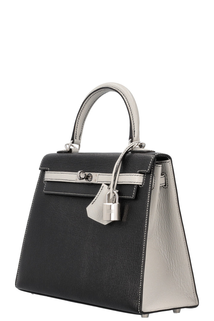 HERMÈS Kelly 25 Chèvre Noir Gris Perle Commande Spéciale