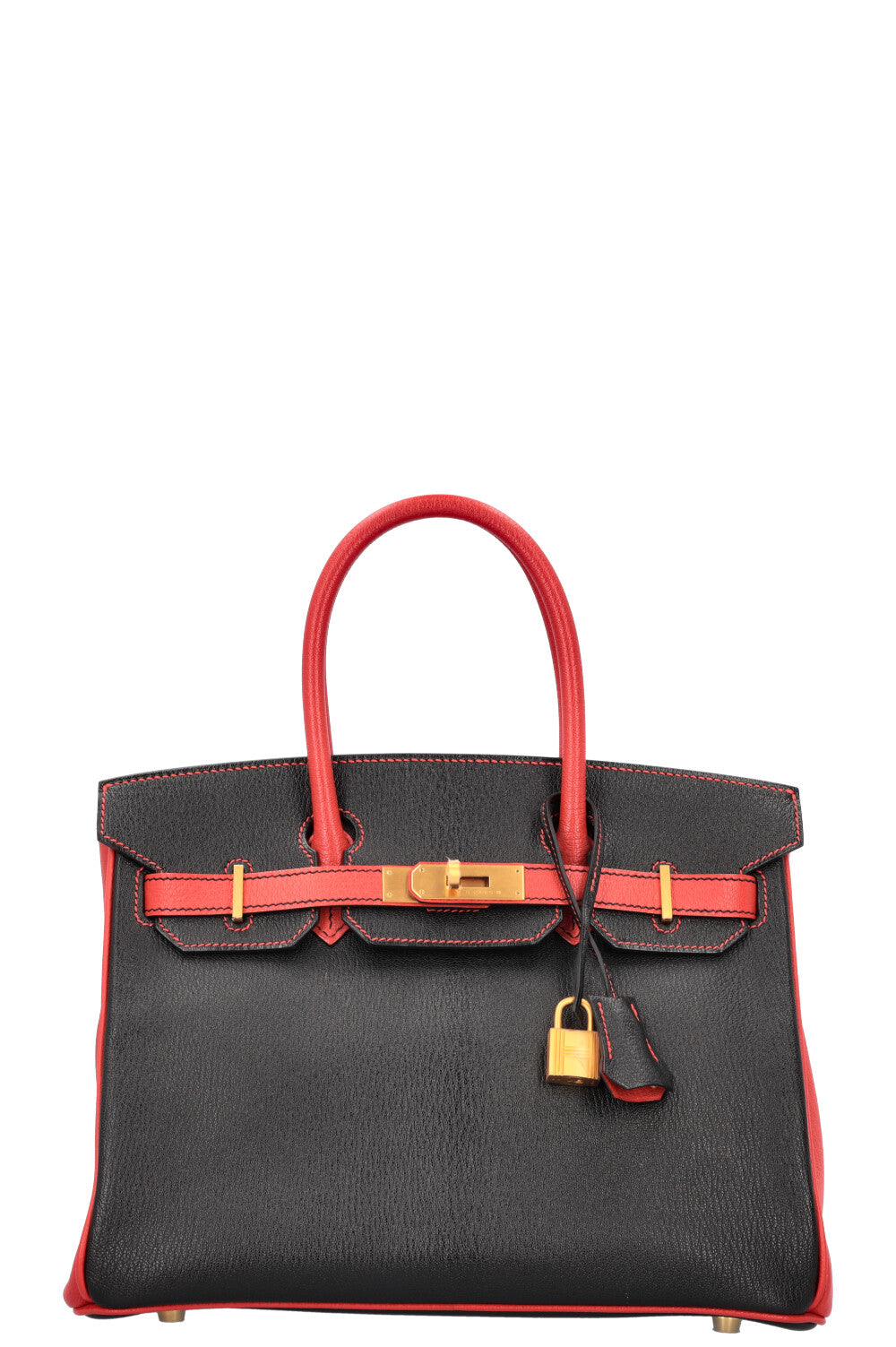 HERMÈS Birkin 30 Chèvre Noir Rouge Tomate