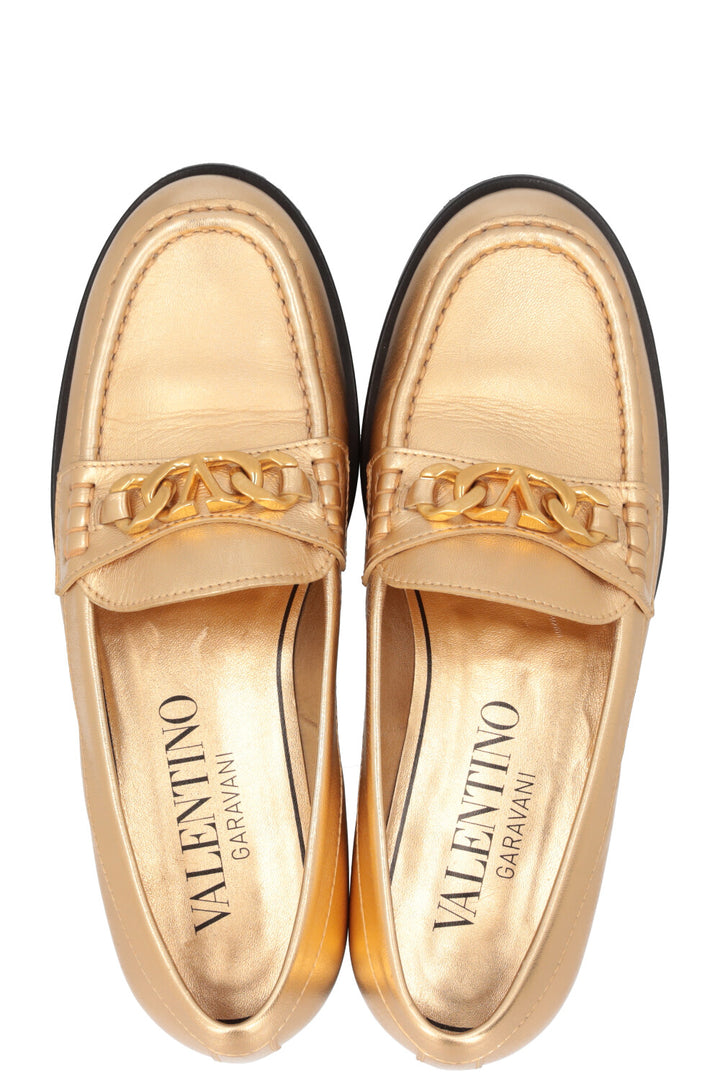 VALENTINO V Loafer Flats Leather Gold