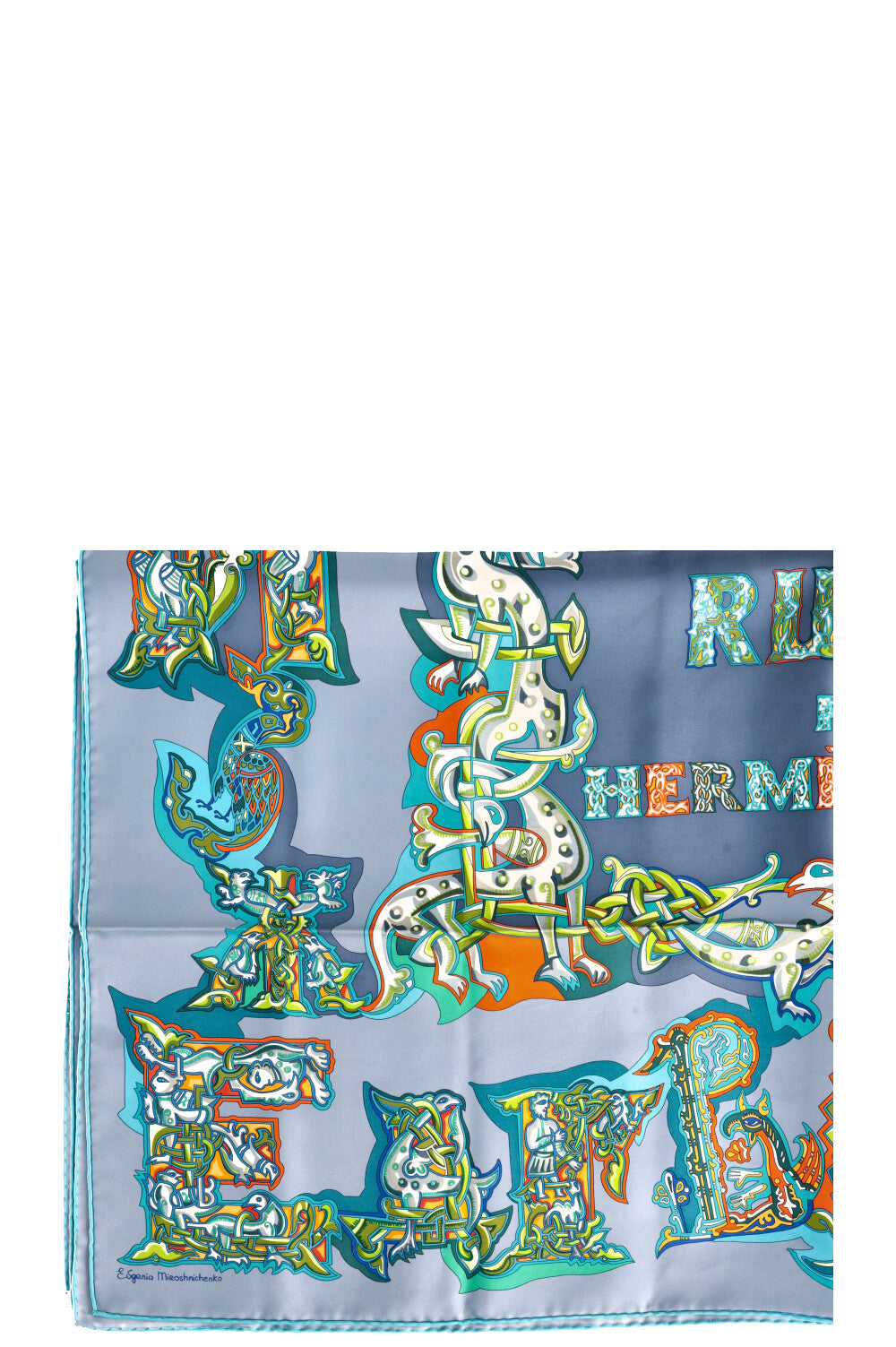 HERMÈS Carré 90 Alphabet Russe Silk Grey Multicolor