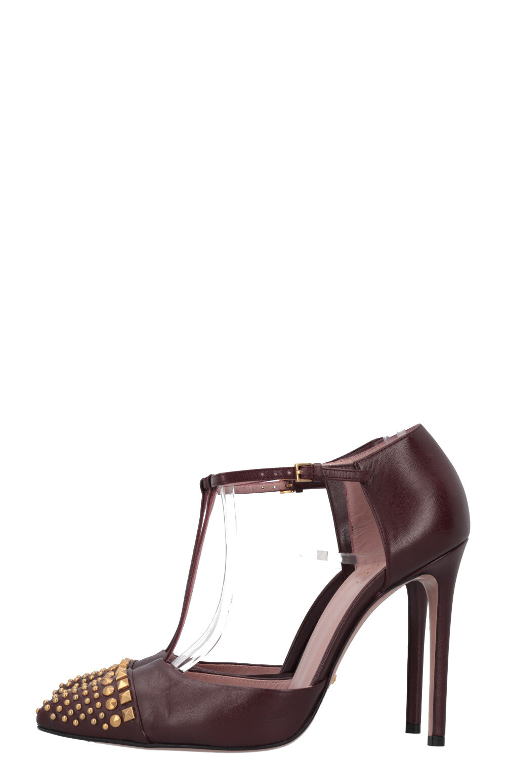 GUCCI Studded Heels Leather Bordeaux