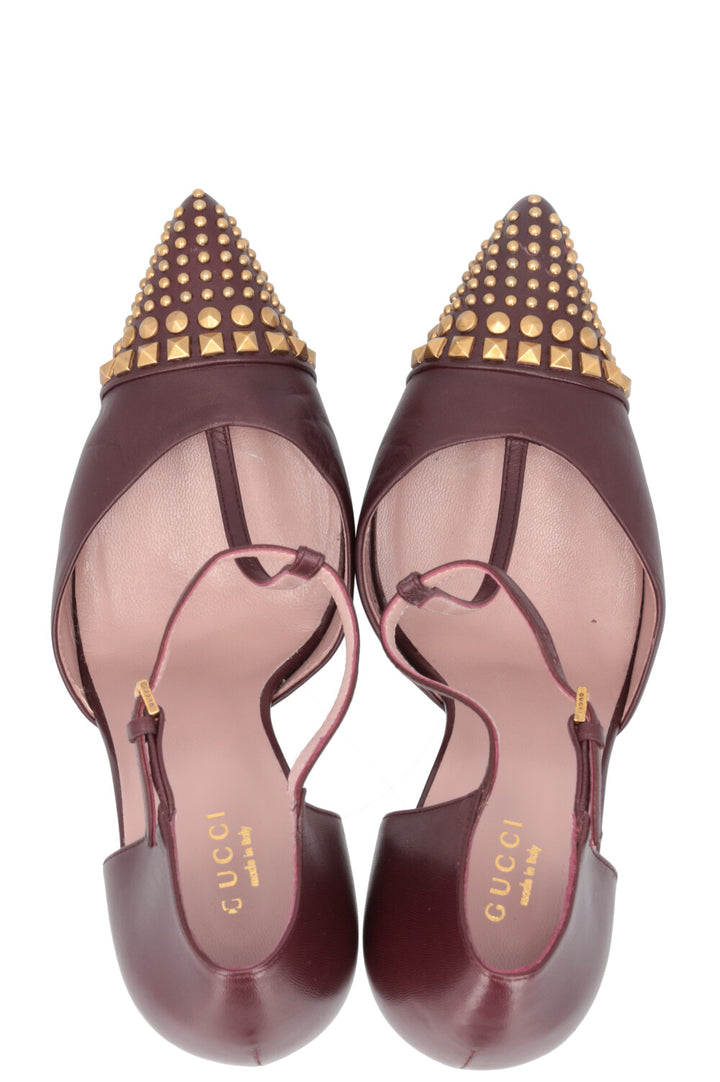 GUCCI Studded Heels Leather Bordeaux