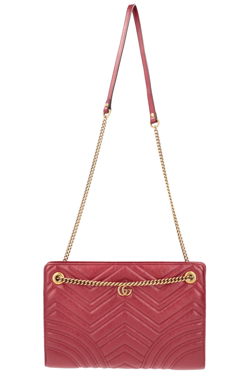 GUCCI Quilted Marmont Accordion Chain Crossbody Bag Red