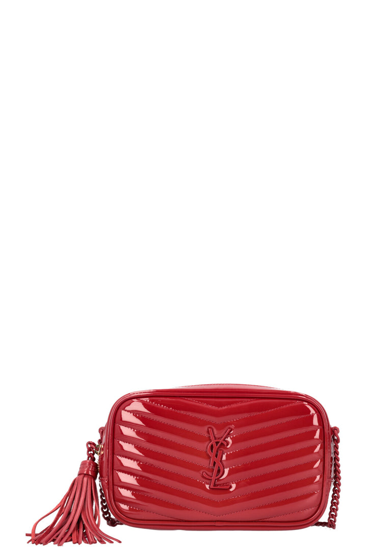 SAINT LAURENT Lou Mini Camera Bag Patent Red