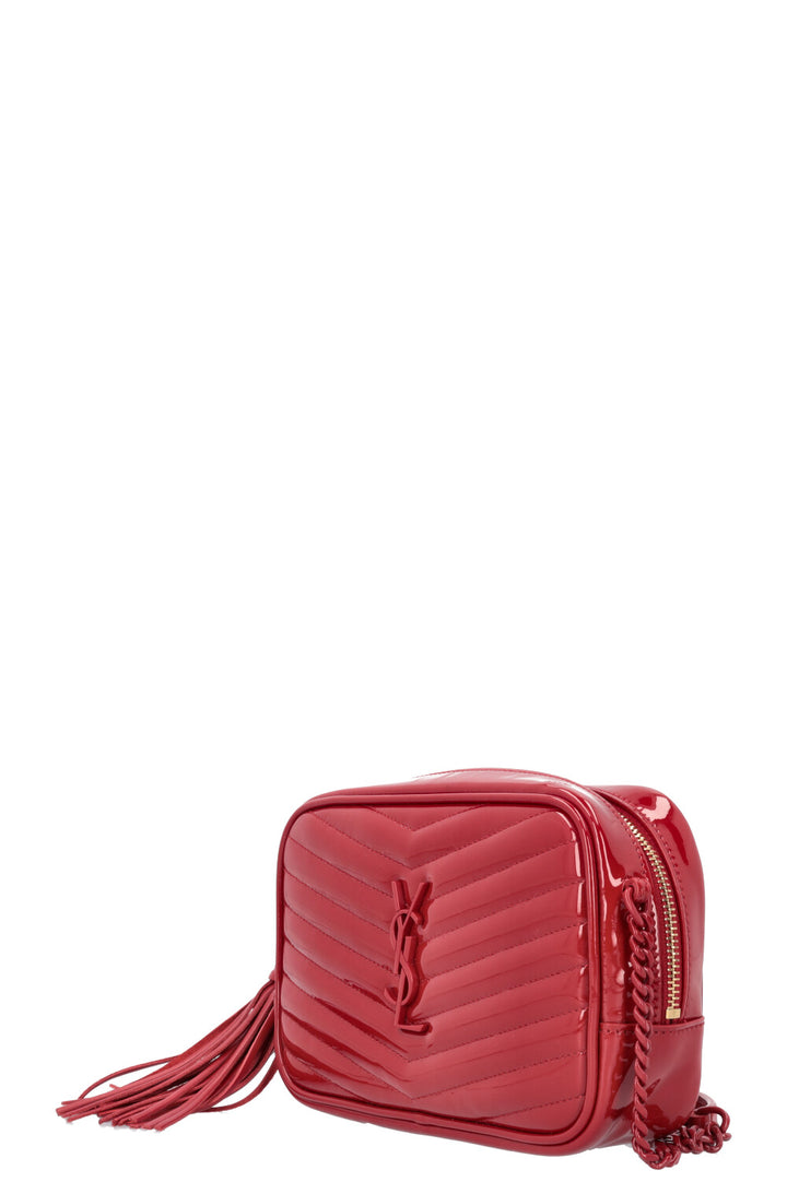 SAINT LAURENT Lou Mini Camera Bag Patent Red