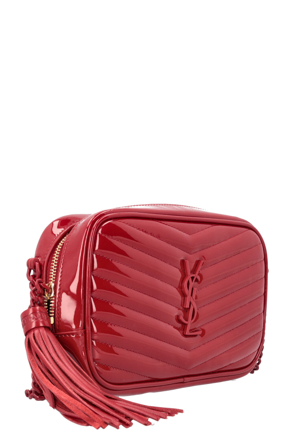 SAINT LAURENT Lou Mini Camera Bag Patent Red