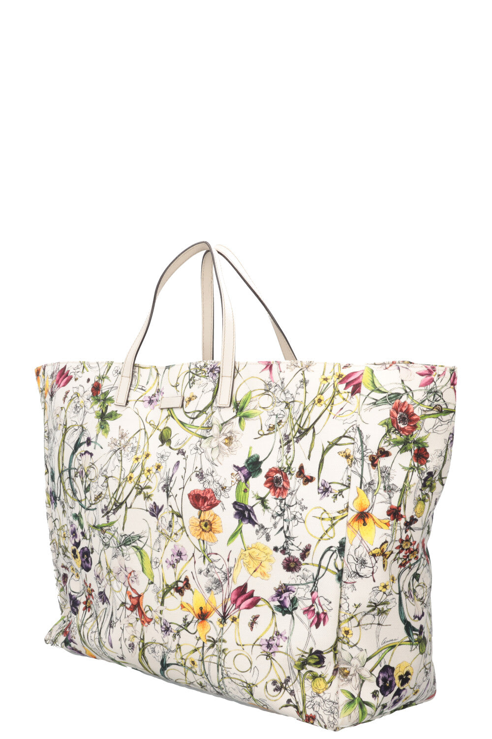 GUCCI Floral Canvas Tote Bag White