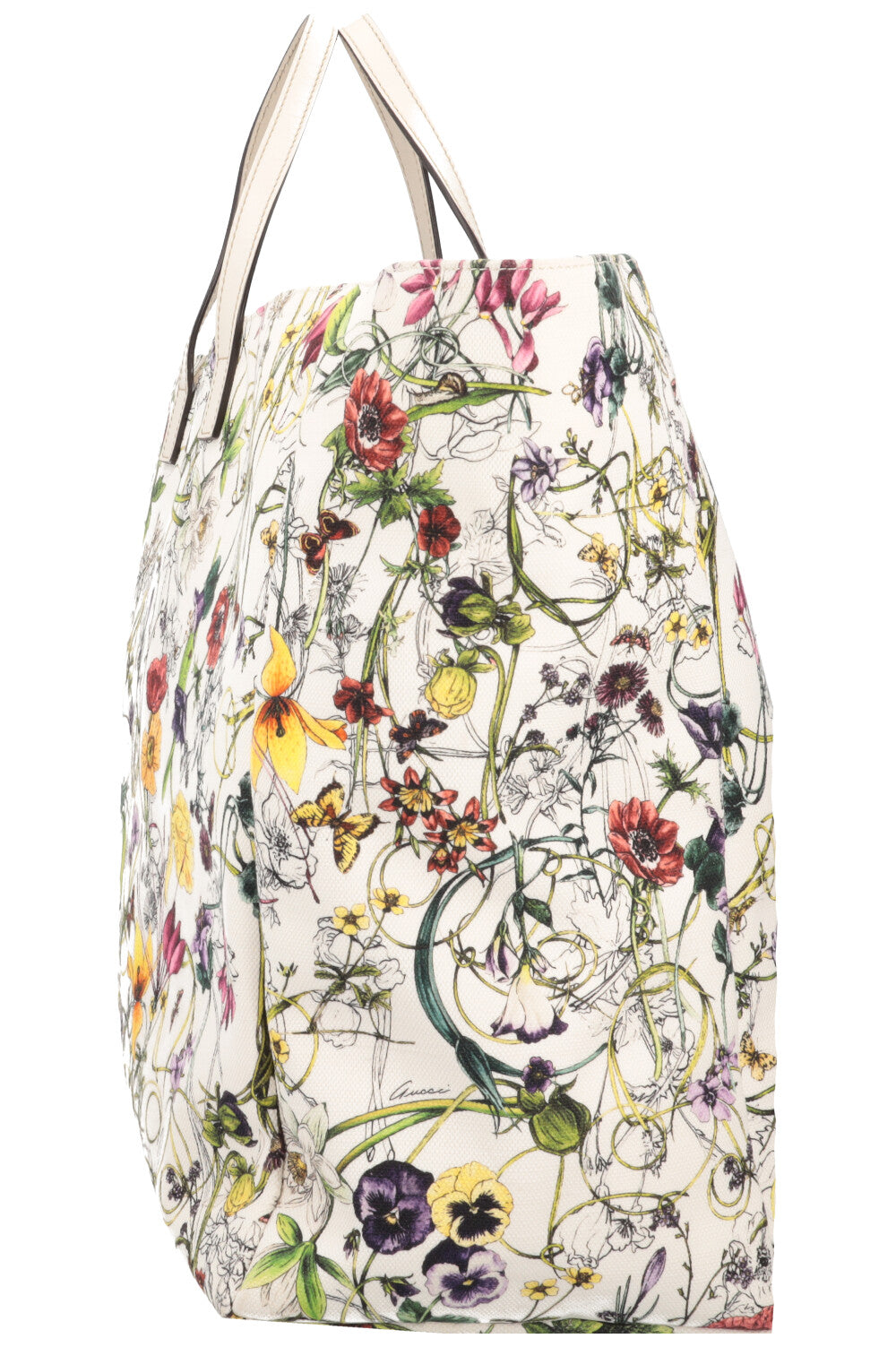 GUCCI Floral Canvas Tote Bag White