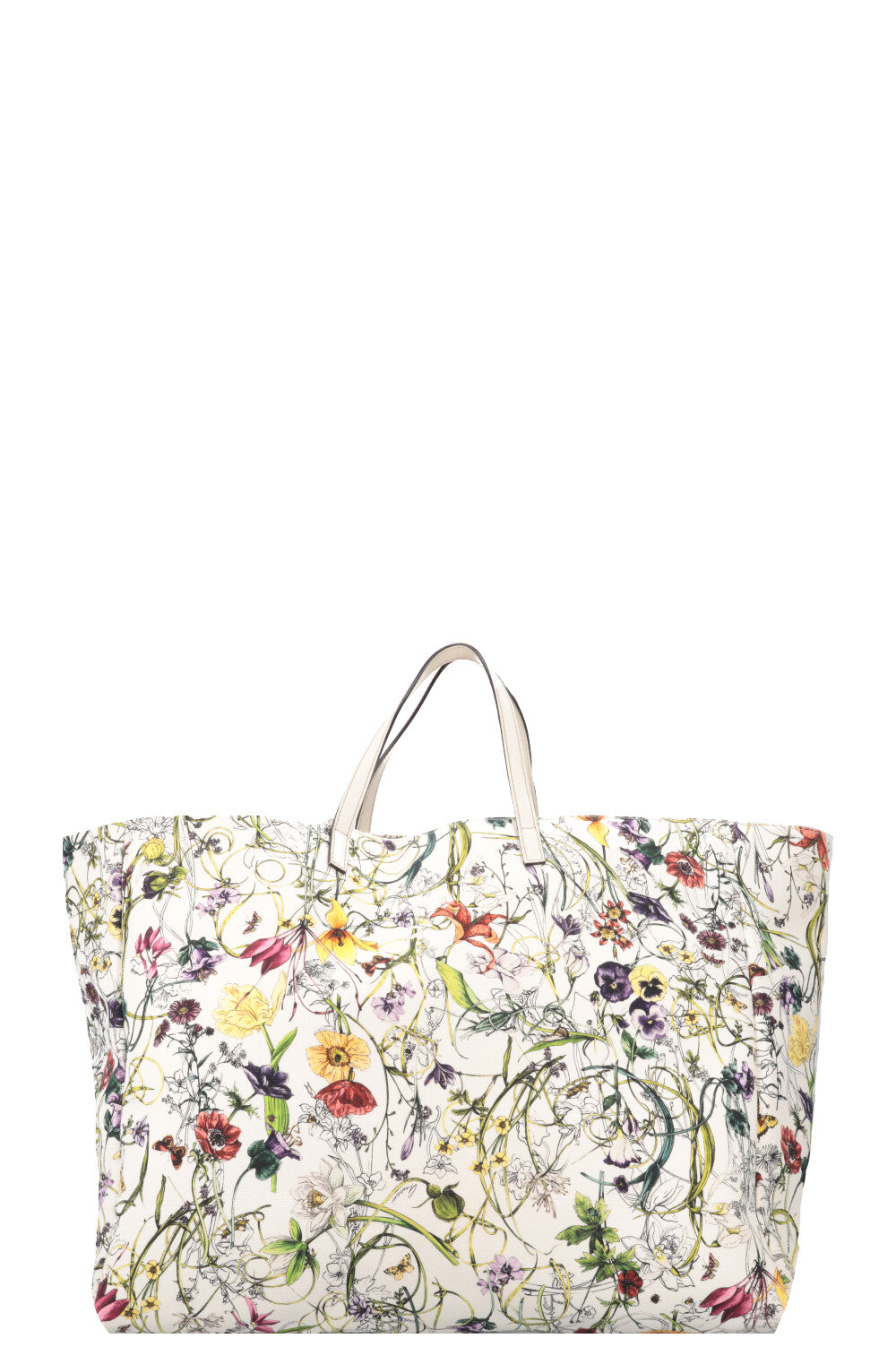 GUCCI Floral Canvas Tote Bag White