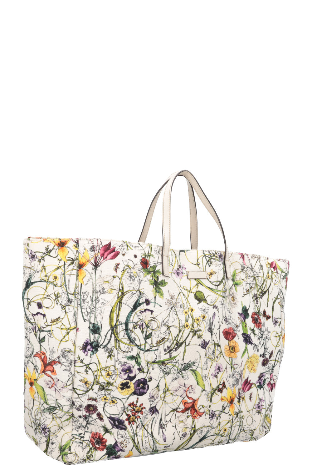 GUCCI Floral Canvas Tote Bag White