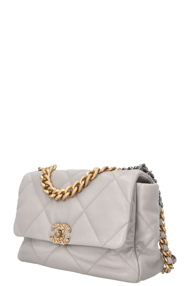 CHANEL 19 Sac bandoulière moyen cuir Gris