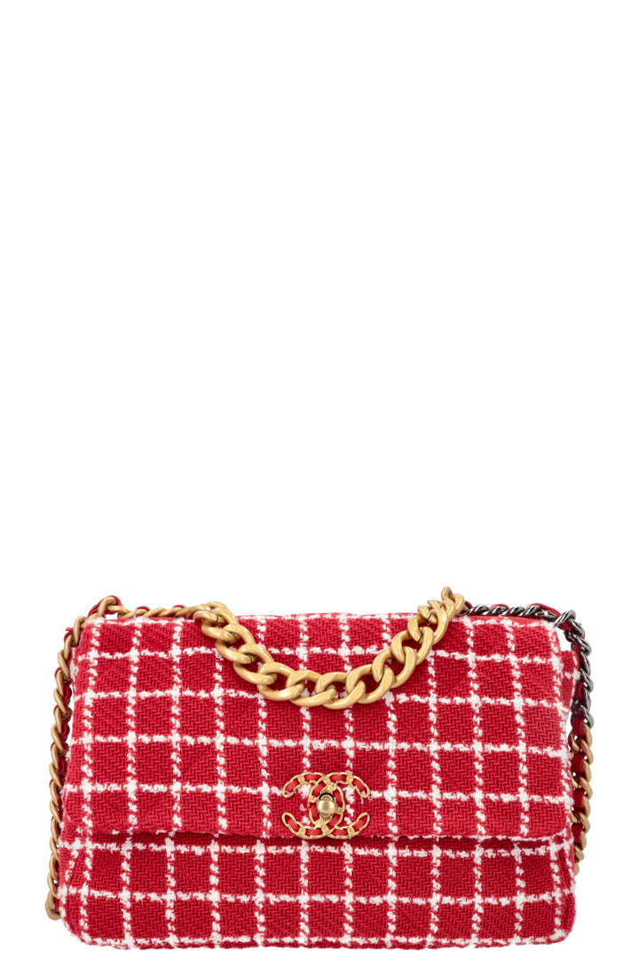 CHANEL 19 Tweed Grand Sac Bandoulière Rouge Blanc