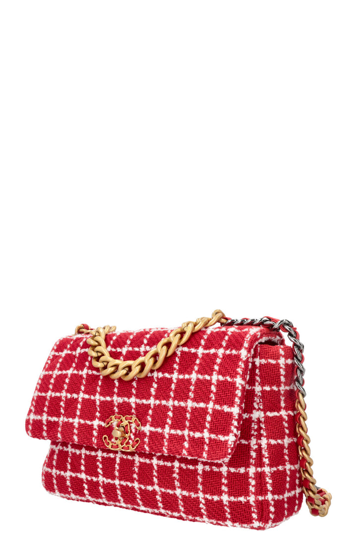 CHANEL 19 Tweed Grand Sac Bandoulière Rouge Blanc