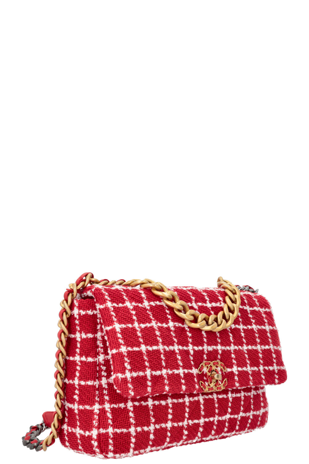 CHANEL 19 Tweed Grand Sac Bandoulière Rouge Blanc