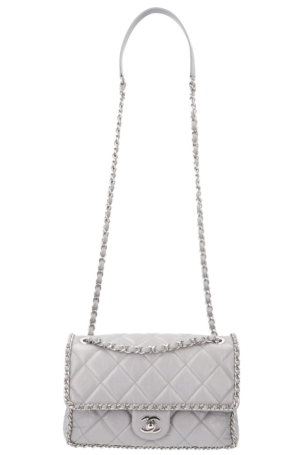 CHANEL Running Chain Bag Calfskin Grey