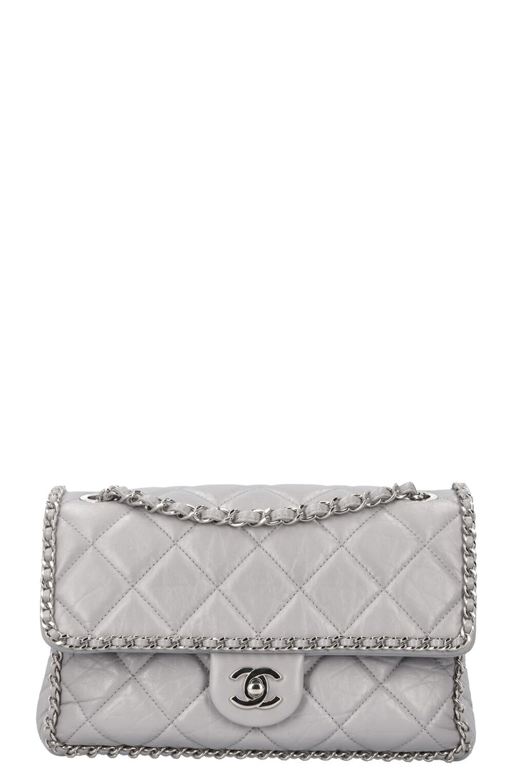 CHANEL Running Chain Bag Calfskin Grey