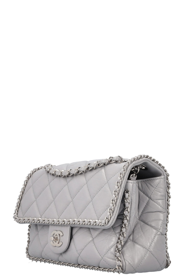 CHANEL Running Chain Bag Calfskin Grey