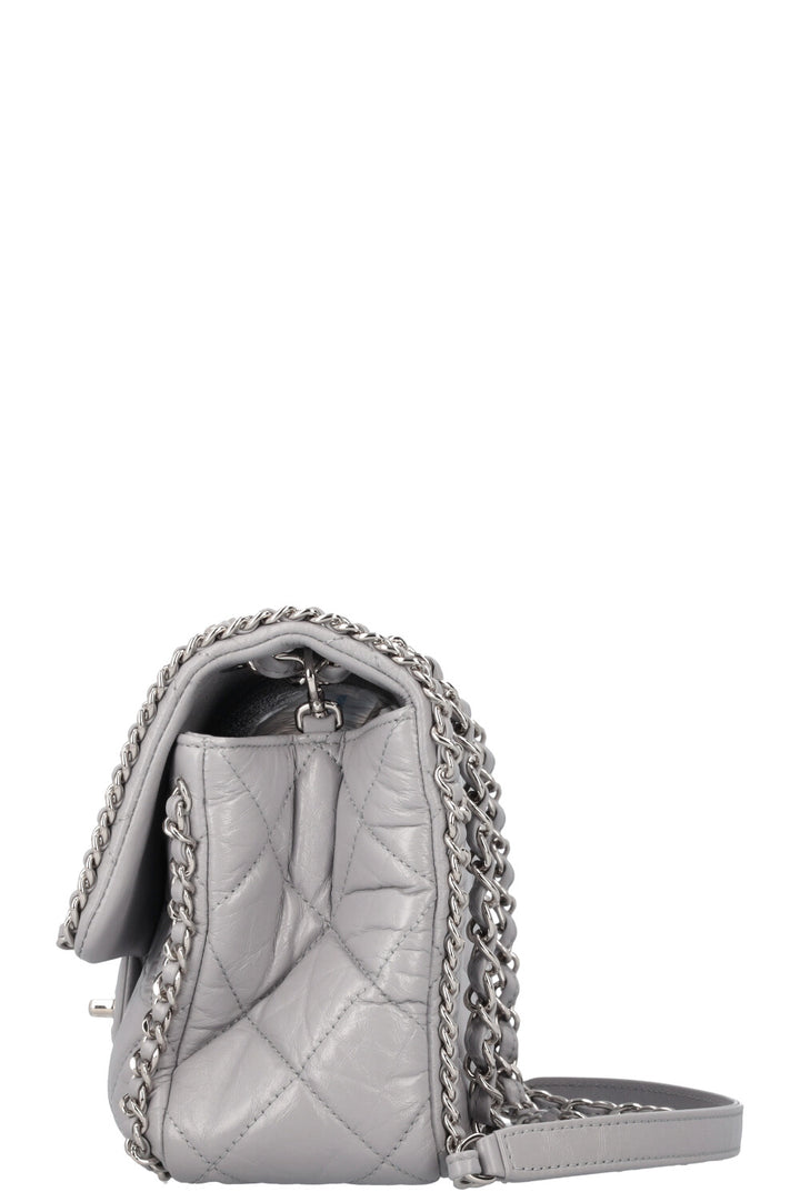 CHANEL Running Chain Bag Calfskin Grey