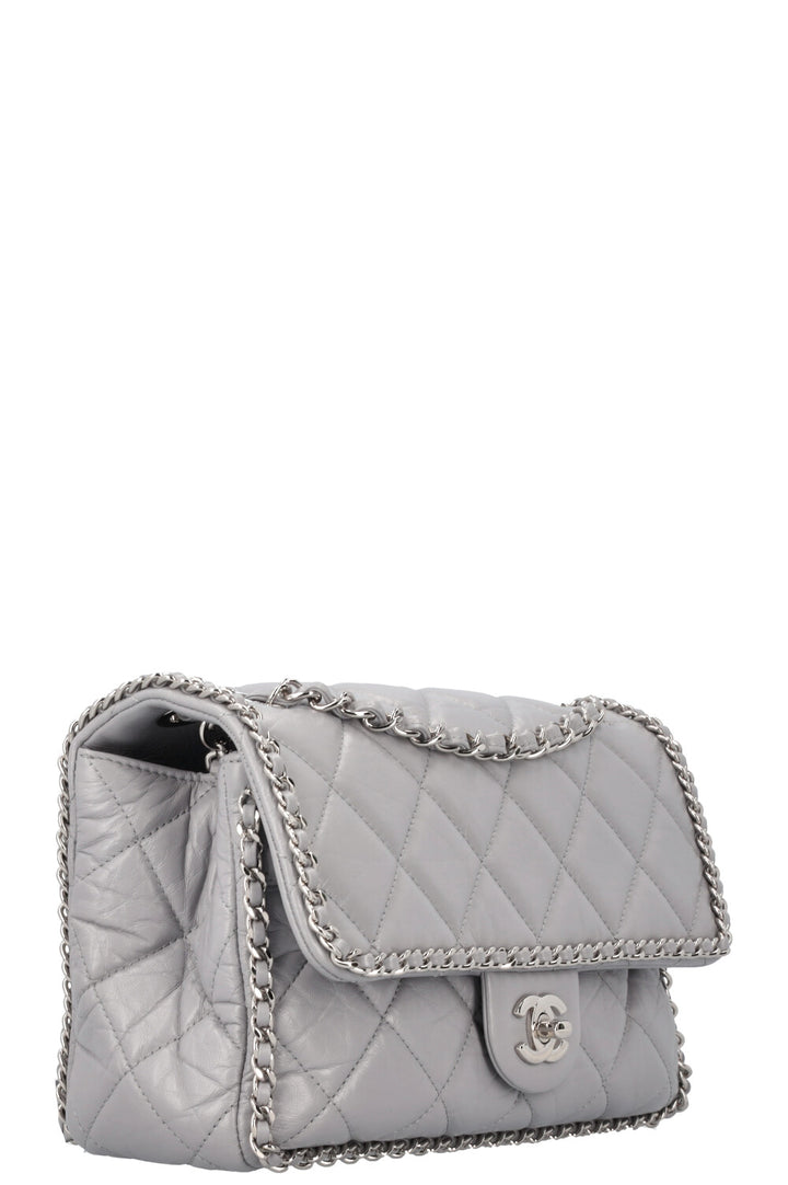 CHANEL Running Chain Bag Calfskin Grey