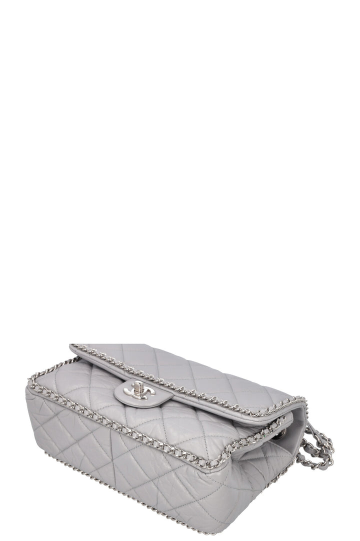 CHANEL Running Chain Bag Calfskin Grey