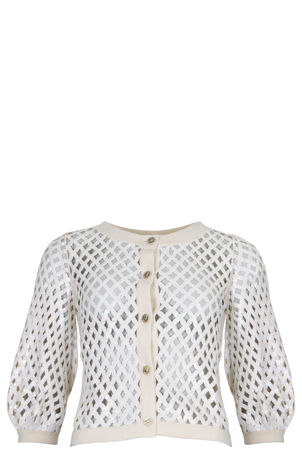 CHANEL Knit Jacket Cashmere Sequin Ivory