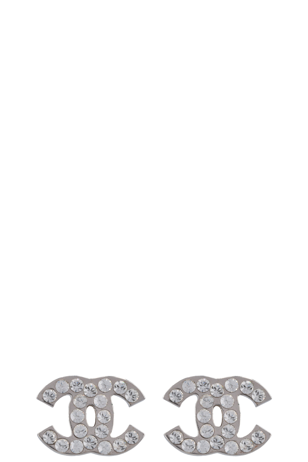 CHANEL 2003 Crystal CC Earrings Silver